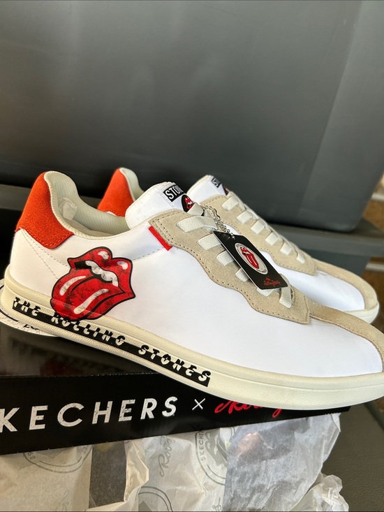 Skechers Other - The Rolling Stones Skechers White Sneakers with Red Tongue Graphic